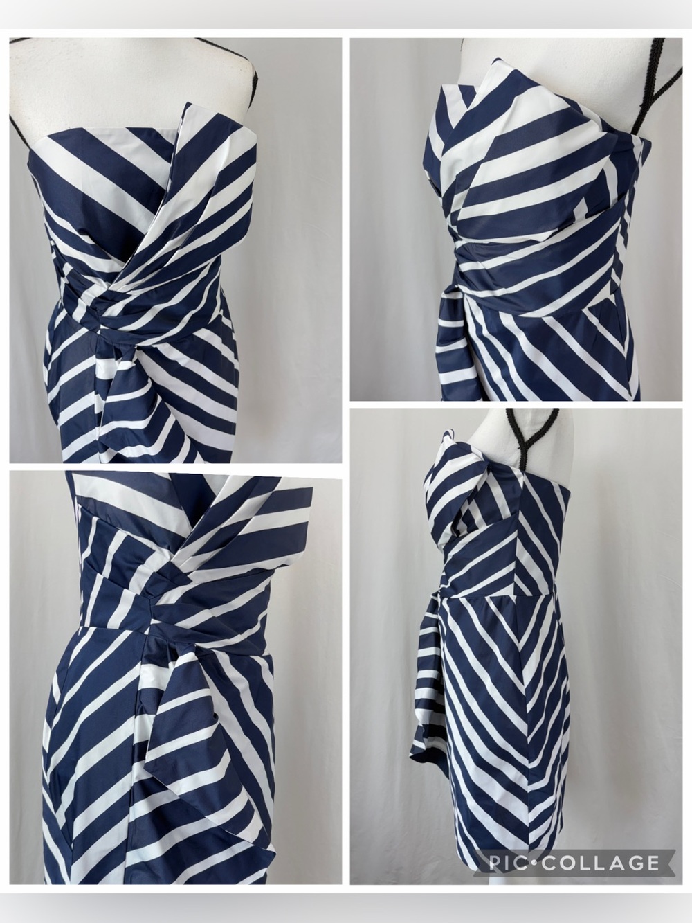 Ralph Lauren NWT Navy White Taffeta Strapless wedding Guest Cocktail Dress SZ 8 - Picture 10 of 17
